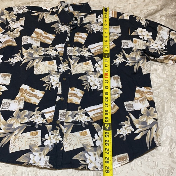 Royal Palm Men’s XL (46/48) Short Sleeve Cotton Black Tan Hawaiian Print Shirt - Picture 7 of 11